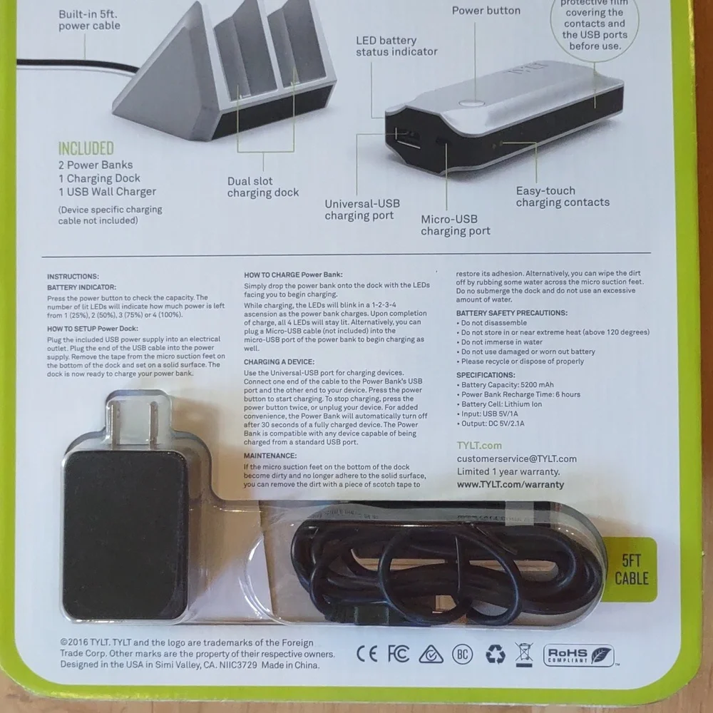 TYLT 2-Pack Portable Power Bank With Charing Dock
